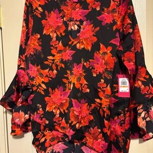 Vince Camuto Red and Black Ruffled Blouse